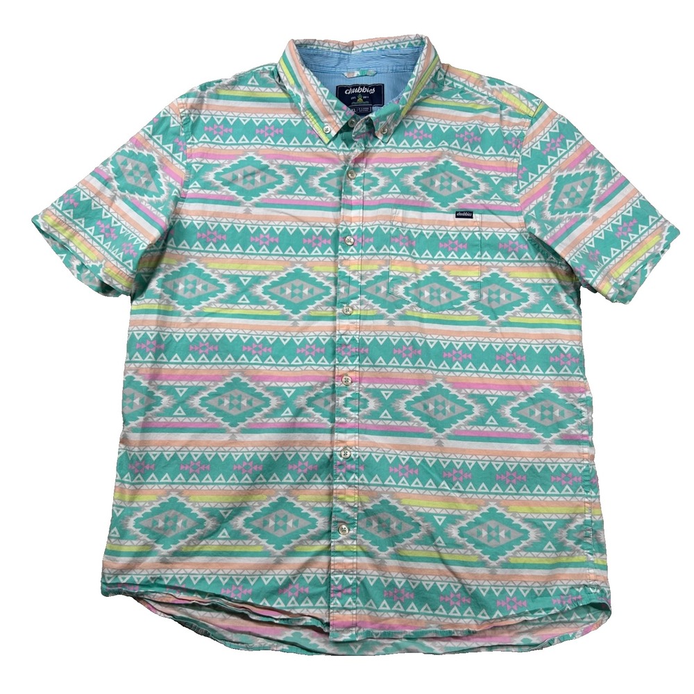 Chubbies Shirt Mens XL Camp Aztec Southwestern Button Preppy Colorful Pastel